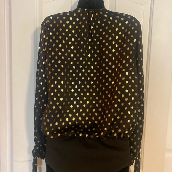 “ZARA” Gold Polka Dot Wrap Blouse BodySuit - Picture 11 of 16